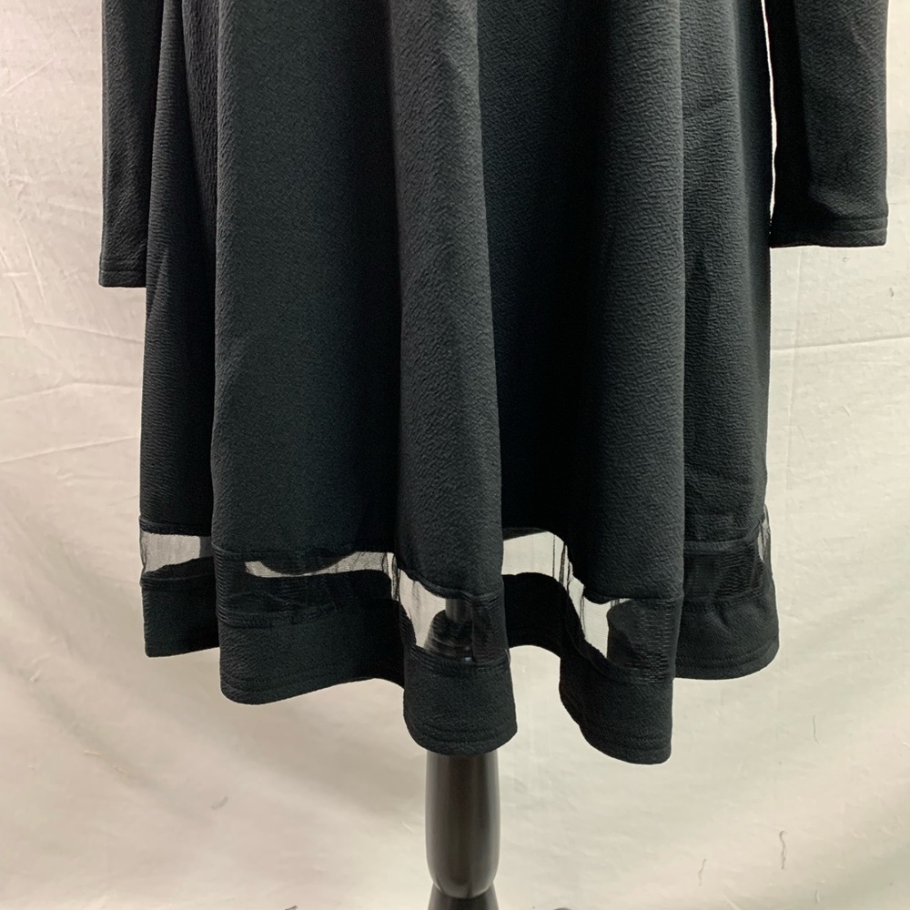 Black Mesh Insert Flare Hem Dress - Picture 7 of 9